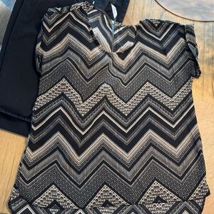 Chevron Patterned Black and Cream Women's Top